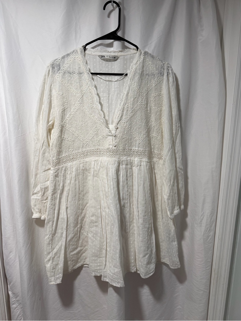 Zara Cream Lace-Trim Tunic Top